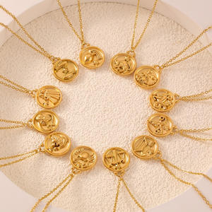Joyería de moda 18K PVD Gold <span class=keywords><strong>Star</strong></span> Relief Trendy 12 Zodiac Colgante Collar con regalo de acero inoxidable - Product Image 1