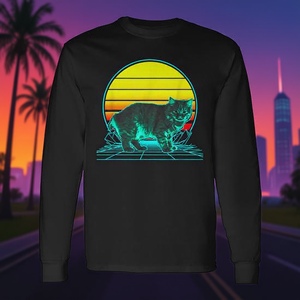 Maglietta a maniche lunghe Retro Manx Cat Vaporwave - Product Image 3