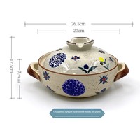 Pot en céramique ignifuge de style japonais, à motif floral peint à la main, grande capacité, double anse, pour soupe et ragoût, créatif, pour la maison