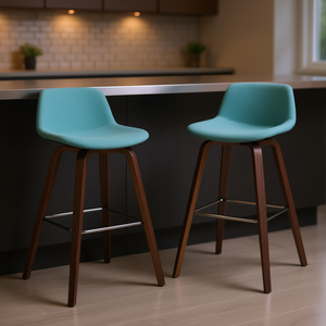 Randolph Bar <b>Stools</b> Set Of 2 Aqua Blue Dark Brown Wood Frame Midcentury Modern Counter Height <b>Stools</b> - Product Image 2