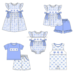 Précommande MOQ 5 – Vêtements d'été tendance pour bébés filles et garçons, imprimé floral aquatique, collection fratrie, boutique Trendyism, doux et bio, vente en gros - Product Image 5