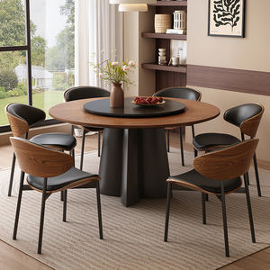 <b>Solid</b> <b>Wood</b> <b>Round</b> <b>Dining</b> <b>Table</b> With Rotatable Top For Home <b>Dining</b> Room - Product Image 2