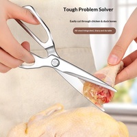 Ciseaux de cuisine extra-longs, entièrement en acier, ciseaux de cuisine de qualité supérieure en acier inoxydable, ciseaux à viande puissants pour les os de poulet/canard/oie