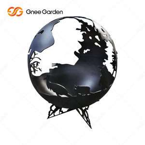 Foyer de sphère en acier Corten en noir Design de boule ronde créative pour le bois de chauffage extérieur de jardin - Product Image 1