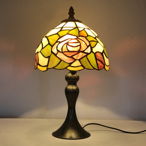 LongHuiJing 8Inch Stained Glass <strong>Table</strong> Lamp Iron Spindle Base Roses Sunflower Floral Pattern Shade Factory Wholesale - Product Image 6
