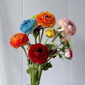 Nueva Llegada, Flor Artificial de Ranúnculo Rosa y Blanco de 51 cm con 2 Cabezas, para Decoración de Mesa de Boda y Sala de Estar - Product Image 1