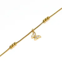 Collier pendentif réglable en acier inoxydable plaqué or délicat avec perles et papillon pour femme