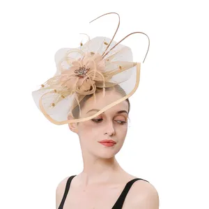 Accessoires de cheveux de mode parfaits en maille élastique Fascinator multicolore plume fleur Fascinators mariée bandeau avec voile femme