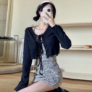 Cardigan blanc tricoté pour femme, fin, d'été, anti-UV, à lacets, style coréen, manches évasées, court, adorable - Product Image 6