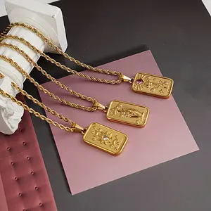 Jqueen — collier Vintage en acier inoxydable pour femmes, bijoux personnalisés en plaqué or 18K, carte de Tarot en Zircon, pendentif