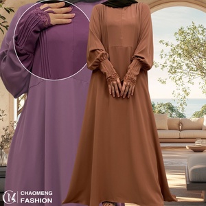 6693# New Simplicity Elegant Lace With Zipper With Small Hand Belt Sleeves and Pleated Front Zipper Crew Neck Dress <b>9</b> Colors - Product Image 1