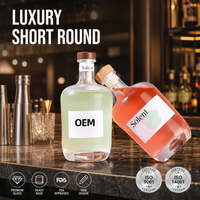 Bouteille en verre ronde de luxe Solent, 500 ml, à base lourde, pour spiritueux, vente en gros, carafe à whisky personnalisée OEM
