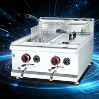 En stock: Freidora de gas de sobremesa con tanque doble de 14L+14L para patatas fritas, costillas de cerdo y pollo.