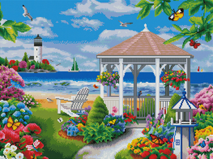 Kit de pintura de diamante 5D para adultos, juego de accesorios para pintar con borde cuadrado AB, pelusa corta y ondulada, paisaje marino - Product Image 2