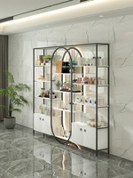 Vitrine de présentation cosmétique de luxe en acier inoxydable doré avec éclairage LED, présentoir pour salon de beauté, vitrine pour soins de la peau, présentoir de maquillage