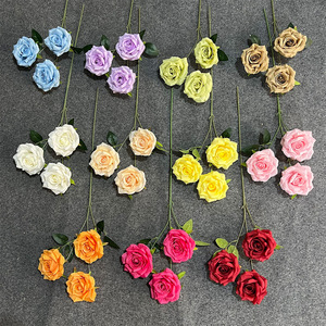 Artisanat, roses artificielles à trois têtes, fleurs en soie, décorations de mariage réalistes - Product Image 2