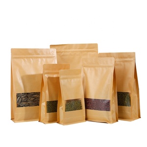 Eco-Friendly Brown Ziplock Kraft Paper Flat Bottom Zipper Bag Window PE Heat Sealed Food Packaging Plastic <strong>Pouch</strong> - Product Image 5