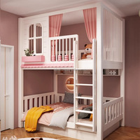 JS FURNITURE Neues Design Kinderhaus-Prinzessin-Doppelbett Schlafzimmermöbel Kinder-Holz-Hochbett mit Rutsche und Stauraumtreppe