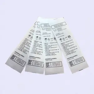 중국 도매 사용자 정의 인쇄 명령 메인 케어 라벨 스트레이트 컷 섬유 의류