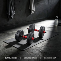 Ensemble d'haltères réglables 40 kg en ciment et PVC, plaques de poids noires, poignée en mousse, équipement de fitness pour entraînement complet du corps