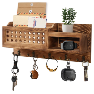 Lusso Logo personalizzato in legno flottante espositore portachiavi per auto posta organizzatore per montaggio a parete con ganci per ripiano - Product Image 1