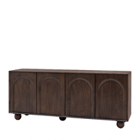 Buffet rétro à 4 portes en bois massif cintrées, finition noyer, meuble de rangement pour salon