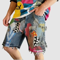 Shorts en jean vintage Y2K streetwear OEM, coupe oversize et baggy, déchirés, ourlet brut, délavés à l'acide, avec appliques brodées, style hip-hop streetwear pour homme