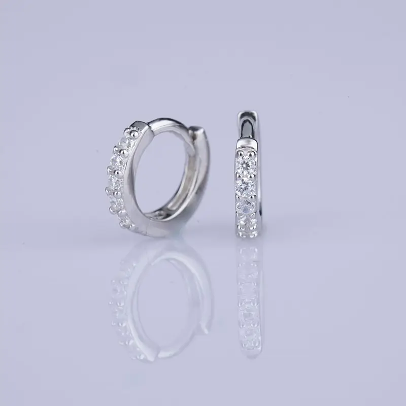 Anting-Anting Huggie 925 Perak Murni Cz Micro Pave Korea