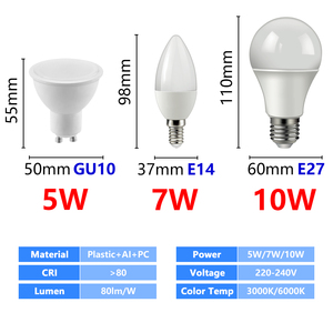 Led <span class=keywords><strong>Dimmable</strong></span> 220V A60 GU10 Spotlight ánh sáng trắng ấm E27 B22 độ sáng có thể điều chỉnh toàn cầu đèn cho văn phòng và phòng ngủ sử dụng - Product Image 2