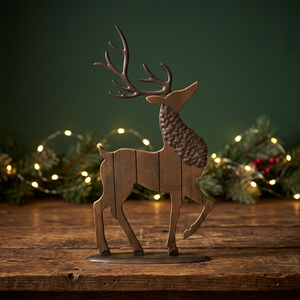 Modern Metal Reindeer Sculpture Handcrafted Tabletop Deer Statue <b>Rustic</b> Brown Holiday <b>Decoration</b> for <b>Home</b> Desk - Product Image 1