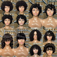 Perruque courte ondulée noire pour femme, coupe pixie, fabriquée à la machine, avec dentelle frontale, 100% cheveux humains
