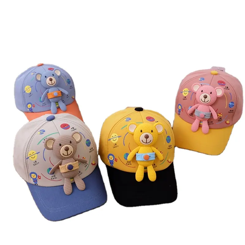 1-2-3-4-5-6 Years Cute Bear Accessories Adjustable Kids Bonnets Hip Hop Hats For Children