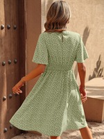 Robe trapèze vert à pois style européen et américain printemps-été pour femme, manches courtes, élégante pour le quotidien, ODM OEM