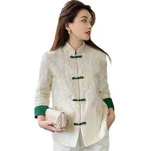 Chinese style temperament stand-up collar long-sleeved slim fit buttoned cardigan printed quilted cheongsam jacket