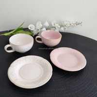 Plateau à tasse en céramique de style européen rétro, gaufré, résistant à la chaleur, passe au lave-vaisselle et au micro-ondes, 250 ml, pour le petit-déjeuner à la maison, le lait, le café