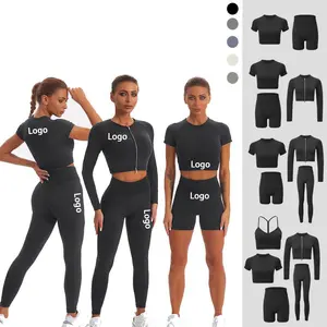 OJW071398 Benutzer definiertes Logo Rib Knit Xs Langarm-Fitness-Sets Nahtloses Training 2-teiliges Yoga-Outfit-Leggings-Set für Frauen