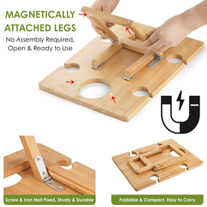 Outdoor <b>Foldable</b> Beach Tray Portable Wooden Wine Picnic <b>Table</b> With Wine Holders - Product Image 4