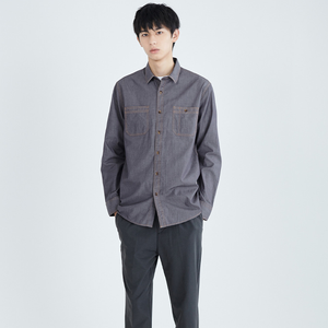 <span class=keywords><strong>Chemise</strong></span> <span class=keywords><strong>en</strong></span> Denim décontracté à manches longues <span class=keywords><strong>en</strong></span> Chambray pur coton pour hommes - Product Image 2