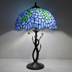 LongHuiJing 12Inch Stained Glass Lamp Antique Table Lamps tiffany Wisteria Lampshade Desk <b>Lights</b> with Metal Base - Product Image 1