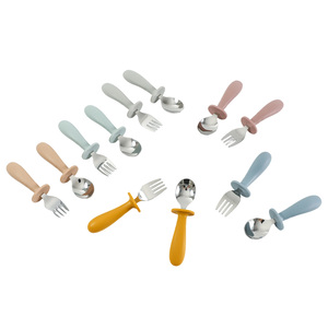 Cubiertos seguros para alimentos de bebé con mango de silicona para niños, juego de cuchara y tenedor de alimentación de acero inoxidable 316 para niños pequeños - Product Image 6