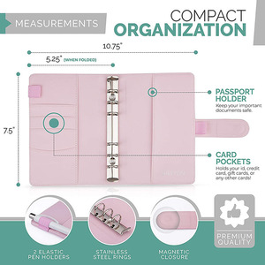 <span class=keywords><strong>Rose</strong></span> 12 pièces en plastique transparent enveloppes de reliure en cuir PU sacs à feuilles mobiles système d'enveloppe budgétaire pour économiser de l'argent - Product Image 5