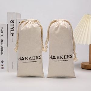 Sacs d'emballage en coton de couleur naturelle personnalisés, pochettes cadeaux en coton mousseline pour bouteilles - Product Image 1