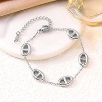 Pulsera de Acero Inoxidable Chapada en Oro de 18K con Cuentas de Circonita Cúbica y Diseño de Nariz de Cerdo, Eslabones Ovalados Brillantes, Joyería de Lujo para Mujer, Venta al por Mayor