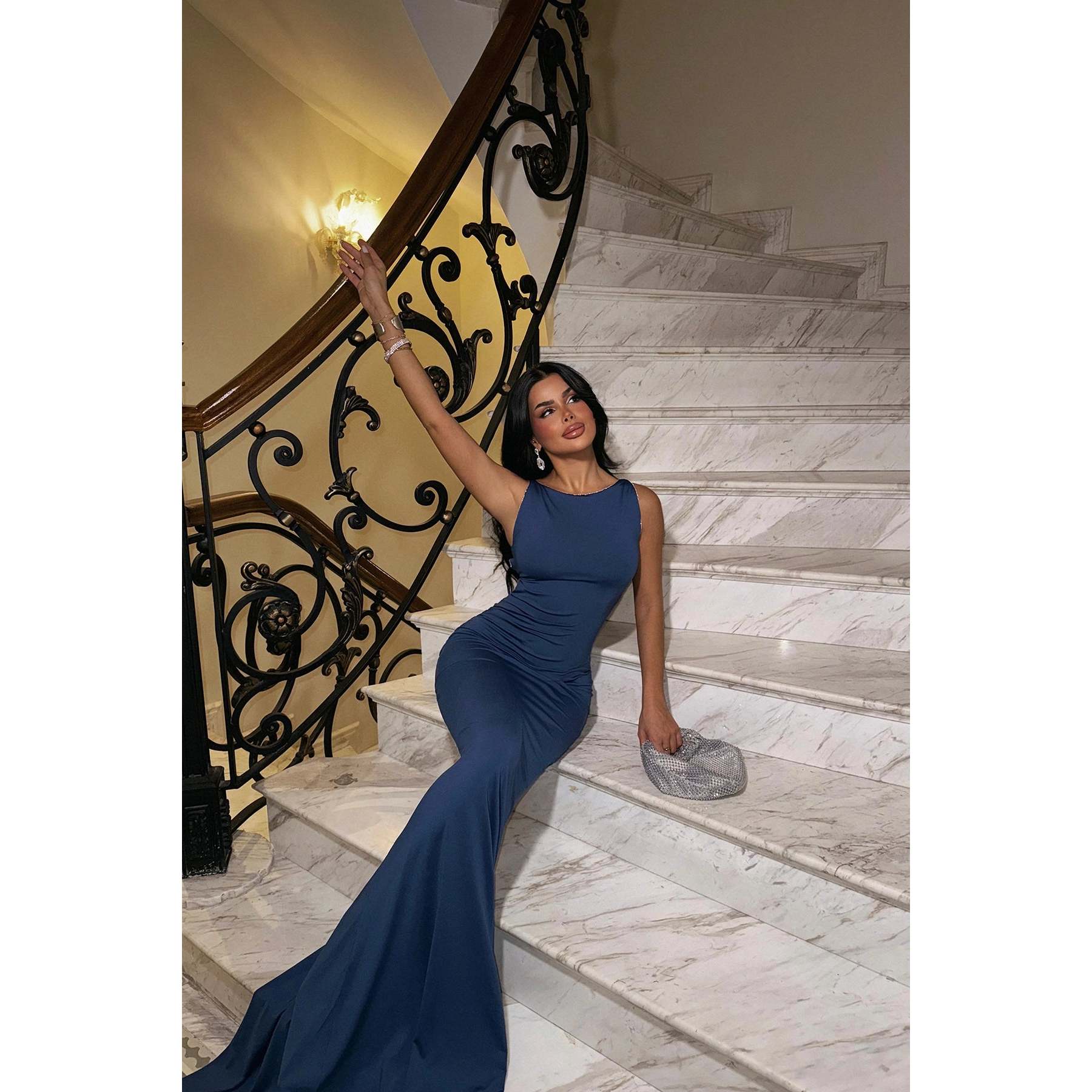 green emerald velvet dress Indigo Evening Gown N0640 main image 0