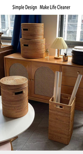 天然手作りラウンドラタン廃棄物バスケット蓋付き工場設計プラントRatanバスケット家庭用収納 & 整理 - Product Image 5