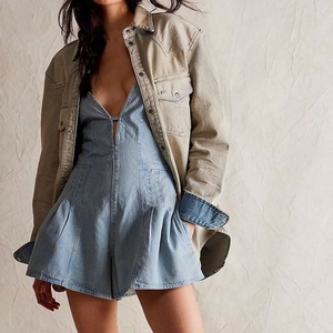 Robe Courte en Jean Tendance pour Femme, Décolleté Plongeant en V, Bretelles Fines, Sans Manches, Style Vintage, Personnalisation OEM Disponible - Product Image 2
