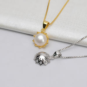 S925 Silver DIY Jewelry Accessory for Women 9-10mm Round Base Pendant with Concealer <b>Head</b>-<b>Covering</b> Loose Pearls on Empty Base - Product Image 3