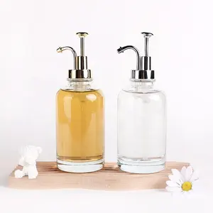 Customizable 500ml bathroom clear glass pump bottles mouthwash dispenser with metal spout