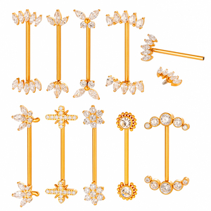 HENGSEN G23 ASTM F136 Titan Schmuck Barbell Brustwarzenpiercing mit Innengewinde und Zirkonia, Brustpiercing Schmuck, Körperschmuck - Product Image 1