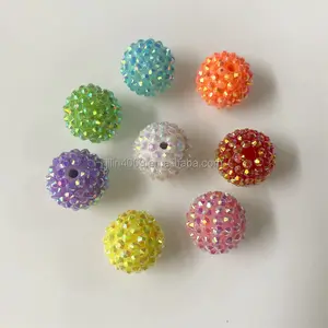 100 Buah/Tas Bola Disko Kristal Manik-manik 20Mm DIY Perhiasan Aksesoris Resin Bola Bor AB Bola Warna Berlian Diisi Manik-manik Akrilik